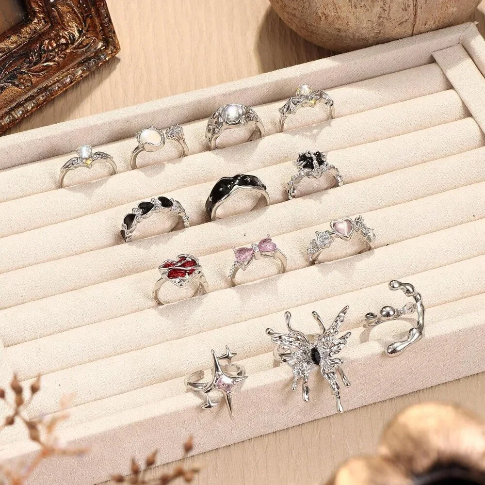 13 PCS Y2K Rings Set Vintage Gothic Punk Jewelry Adjustable Men Women